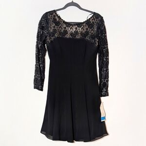 NWT Vintage Lace Overlay Black Mini Dress Fit And Flare Beaded‎ Size 8